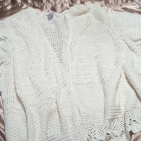 White Avenue Crocheted Cardigan Size 22/24 Open front 3/4 sleeve - Picture 1 of 8